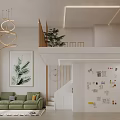 Modern Living and Dining Room Interior With Open Layout White Cabinets Sofa And Plants