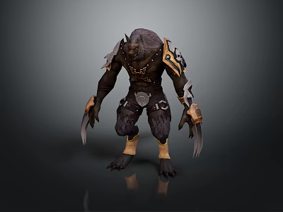 Game Fantasy Monster Character 3D Model With Dark Skin Spiked Armor And Clawed Hands Yellow Details 3d model