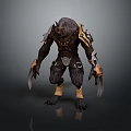 Game Fantasy Monster Character 3D Model With Dark Skin Spiked Armor And Clawed Hands Yellow Details