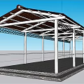 Modern Pergola Structure With Brown Tile Roof White Columns And Gray Floor Railings