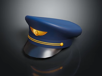 Blue Pilot Cap With Gold Accents Wing Badge And Brass Button Design 3d model