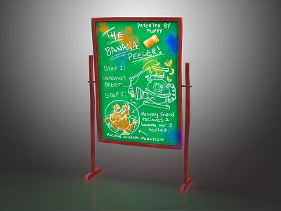Interactive Digital Drawing Board With Red Stand And Hand Drawn Digital Artworks 3d model