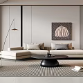 Modern Living Room Interior Design With Sofa Coffee Table Area Rug Artwork And Floor Lamp