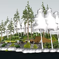 Scenic Park Landscape With Tall Trees Shaded Tables Chairs Water Pool And People