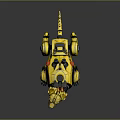 Detailed Yellow Mechanical Dog With Red Eyes And Robotic Components