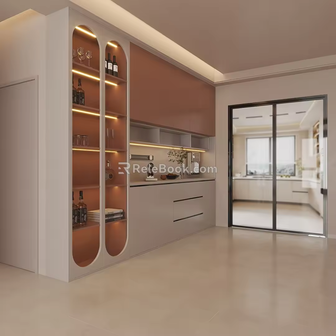 Cream Style Sideboard Wine Cabinet 3d model