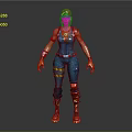 Action Game Movie Character With Red Hair Blue Jumpsuit Tattoos Orange Gloves Red Boots
