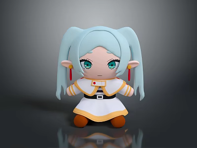 Cute Doll With Light Blue Twin Ponytails Green Eyes And White Yellow Outfit 3d model