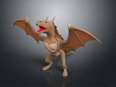 Cartoon Style 3D Dragon Model with Open Mouth Brown Body and Yellow Claws 3d model