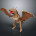 Cartoon Style 3D Dragon Model with Open Mouth Brown Body and Yellow Claws