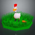 Cute Cartoon Duck Wearing Red Hat Standing on Lush Green Grass with Small Orange Object