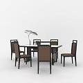 Stylish Modern Dining Table Set with Upholstered Chairs and Decorative Plant 3d model