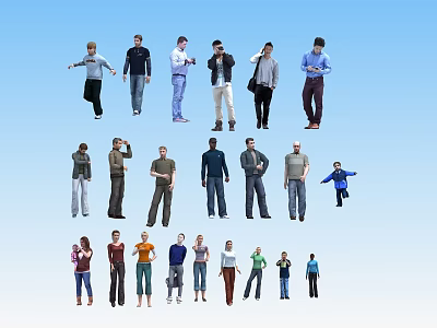 Group of Diverse People in Various Poses and Different Outfits Standing Together 3d model