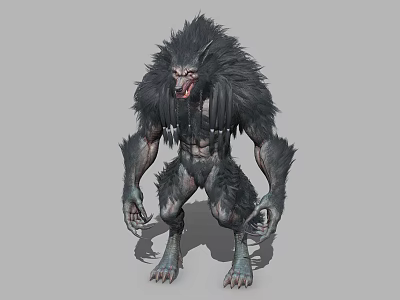Game Movie Character Ferocious Monster With Black Fur Sharp Claws Teeth And Crouching Pose 3d model