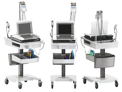 Medical Equipment Carts With Monitor Screens And Storage Drawers On Rolling Bases 3d model