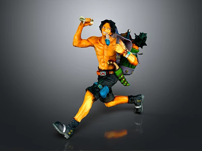 Muscular Shirtless Game Movie Character Running With Straw Hat Backpack And Weapon In Hand 3d model