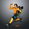 Muscular Shirtless Game Movie Character Running With Straw Hat Backpack And Weapon In Hand