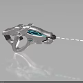 Futuristic Silver Sleek Mechanical Launcher With Blue Accents Projectile And Reflective Surface
