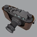 Vintage Electronic Camera With Brown Leather Case Classic Lens And Dials