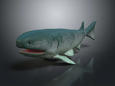 Marine Animal Fish With Green And Gray Body Open Mouth Teeth Fins Tail Dark Background Reflection 3d model