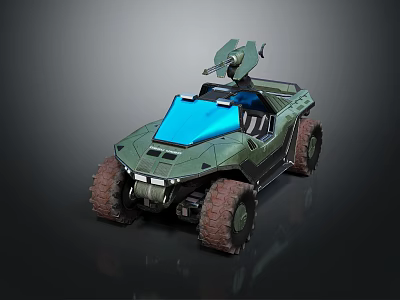 Rhino Inspired Green Military Off road Vehicle With Antenna And Big Tires 3d model