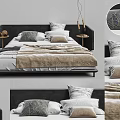 Modern Double Bed Design With Dark Headboard Patterned Pillows Soft Blanket And Bedside Lamps 3d model