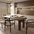 Modern Restaurant Interior With Wooden Dining Table Chairs Pendant Lights And Plant