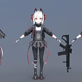 Anime Woman With Cat Ears In Black Red Outfit Holding Rifle