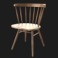 Natural Wooden Accent Chair With Curved Backrest Spindle Slats Solid Wood Seat And Slim Legs