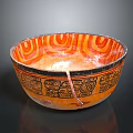 Traditional Carved Bowl With Intricate Orange Red Spiral And Black Geometric Patterns