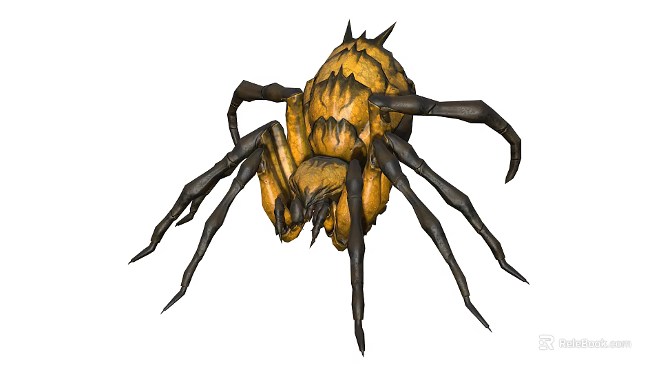 Yellow and Black Spider With Spiky Body and Long Black Legs 3d model 