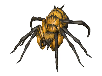 Yellow and Black Spider With Spiky Body and Long Black Legs 3d model