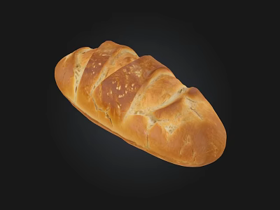 Freshly Baked Golden Bread Loaf With Crusty Surface On Black Background 3d model