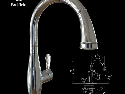 Parkfield Chrome Kitchen Faucet With Modern Design Curved Spout And Dimensions 3d model