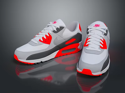 Comfortable Stylish White Gray And Red Casual Sneakers With Air Cushion Design 3d model