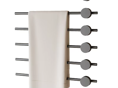 Beige Towel Hanging On Modern Multi Rod Metal Towel Rack 3d model