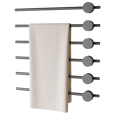 Beige Towel Hanging On Modern Multi Rod Metal Towel Rack 3d model