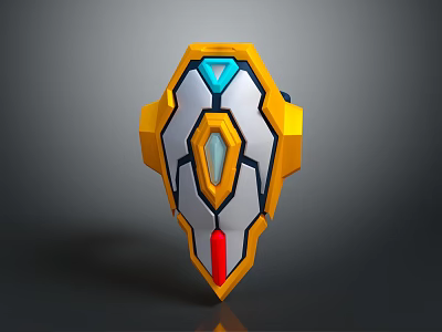 Futuristic Shield Design With Yellow Silver Blue And Red Accents Geometric Patterns And Central Gem 3d model