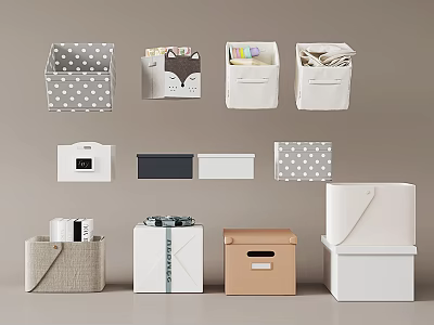 Stylish Storage Boxes for Organizing Household Items with Polka Dot and Cat Patterns 3d model