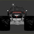 Silver Modified Monster Truck With Large Tires And Roof Rack Equipment