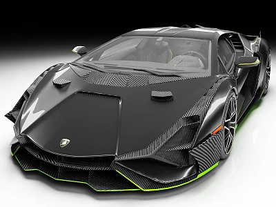 Black Lamborghini Supercar With Carbon Fiber Body Green Accents And Sporty Design 3d model