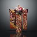 Traditional Kimono with Floral Print Vibrant Colors on Mannequin Dark Background