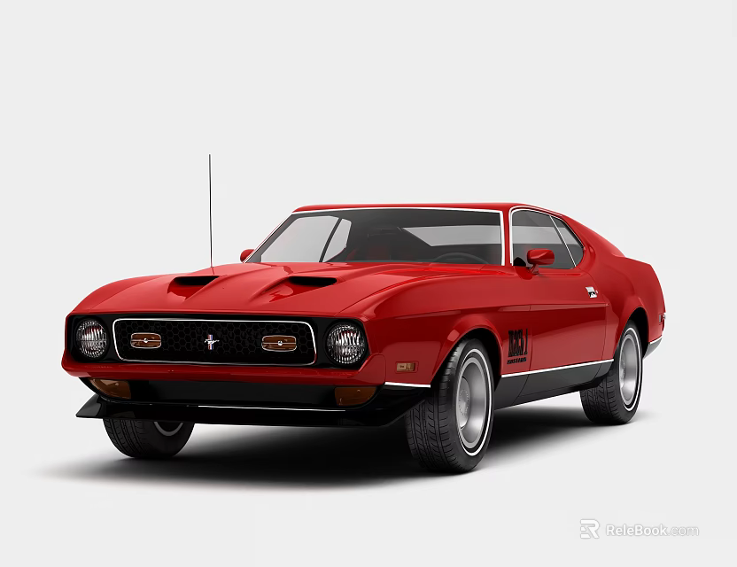 Red Classic Ford Mustang Muscle Car Two Door Coupe With Hood Scoop And Alloy Wheels 3d model 