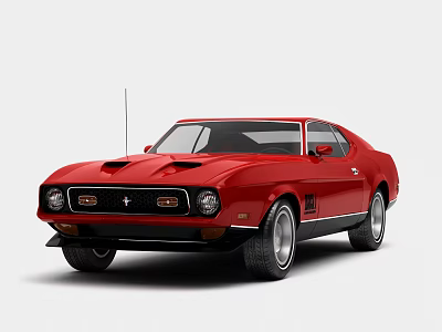 Red Classic Ford Mustang Muscle Car Two Door Coupe With Hood Scoop And Alloy Wheels 3d model