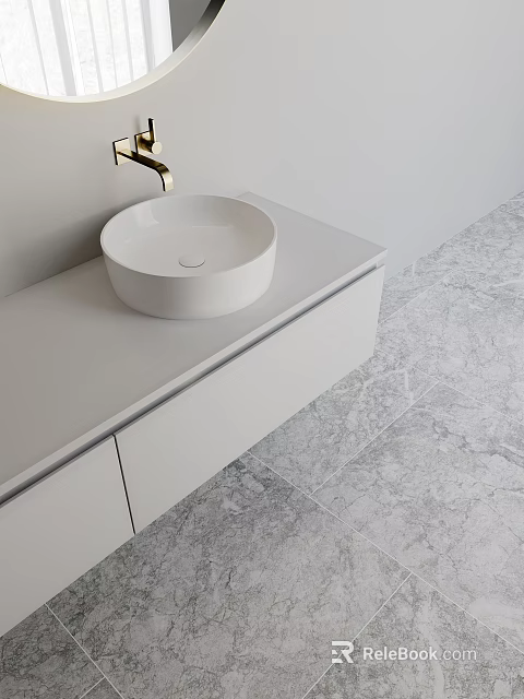 Modern Bathroom Interior With White Countertop Sink And Marble Floor Tiles 3d model 