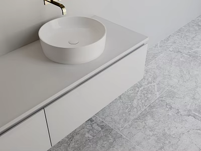 Modern Bathroom Interior With White Countertop Sink And Marble Floor Tiles 3d model