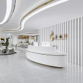 Modern Reception Desk Interior Design With Curved White Counter Elegant Lighting And Office Decor