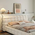 Modern Minimalist Bedroom Interior With Tufted Bed Table Lamp Wall Artwork And Rug