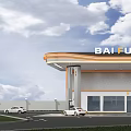 BAI FU OIL Gas Station Exterior Design With Canopy Fuel Pumps And Vehicles