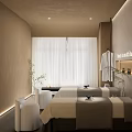 Relaxing SPA Sauna Interior Design With Massage Beds Towels Warm Lighting And Green Plants